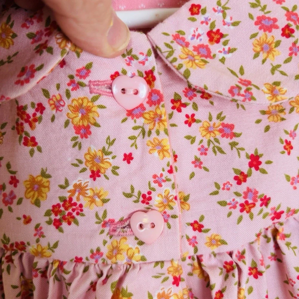 VTG‎ 2000 Toddler Girls Handmade Pink Floral Button Front Sundress Size 2-3yrs